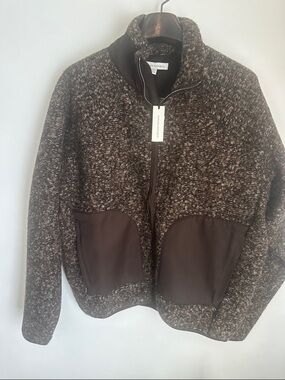 Banana republic Brown boucle fleece Zip-Up Knit Jacket with Contrast Pockets